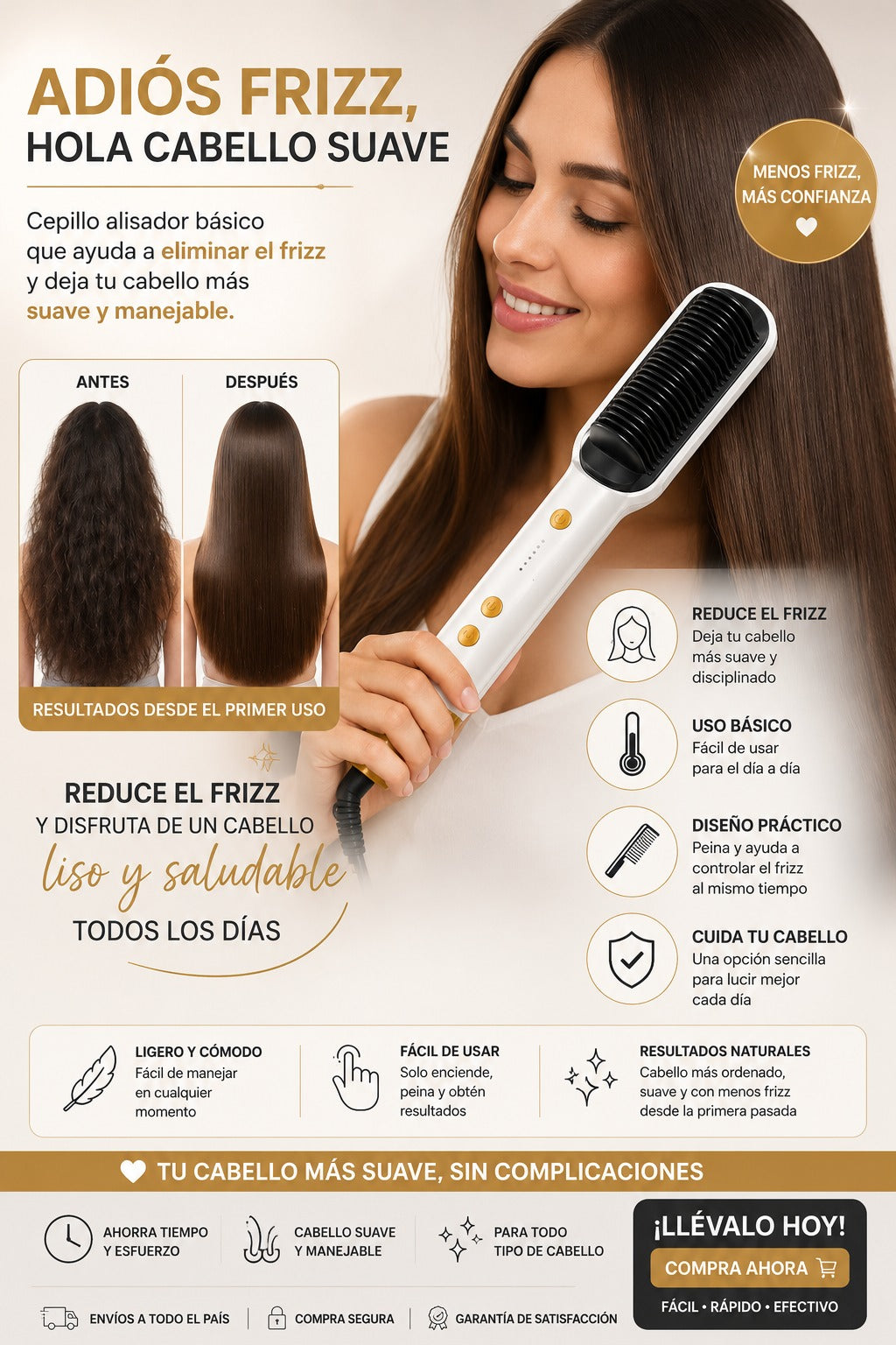 Cepillo Alisador Iónico Para Cabello