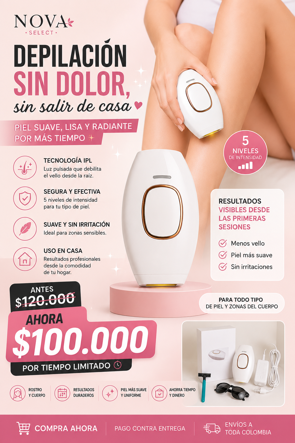 Depiladora Láser IPL Profesional – Disfruta una Piel Suave por Más Tiempo ✨