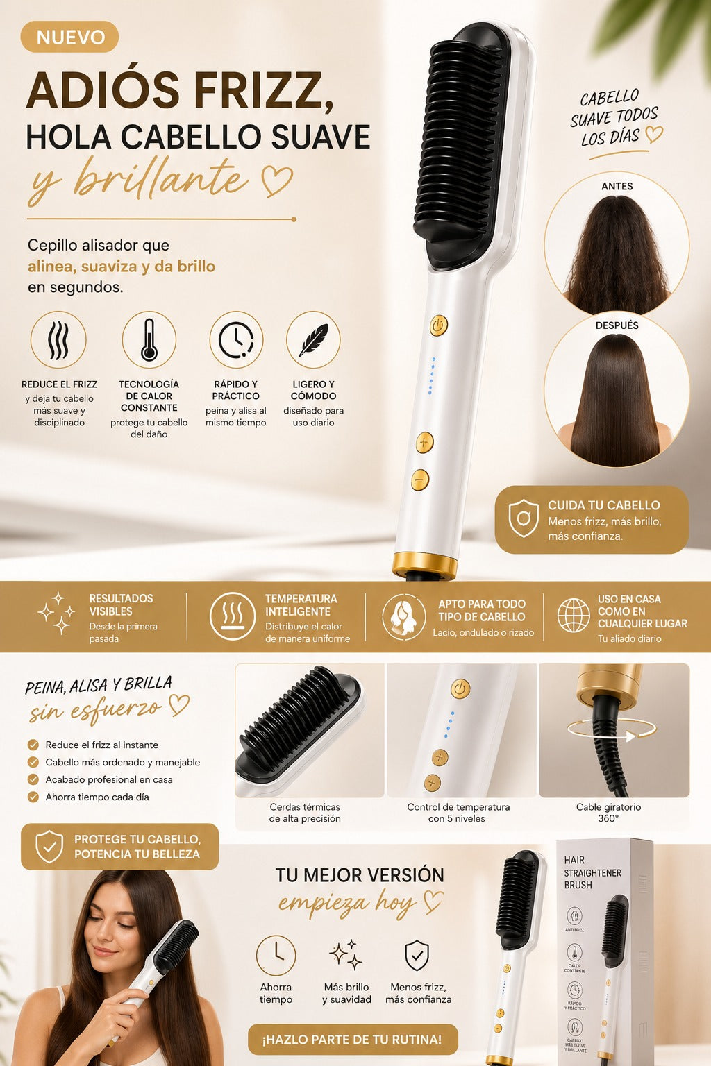 Cepillo Alisador Iónico Para Cabello