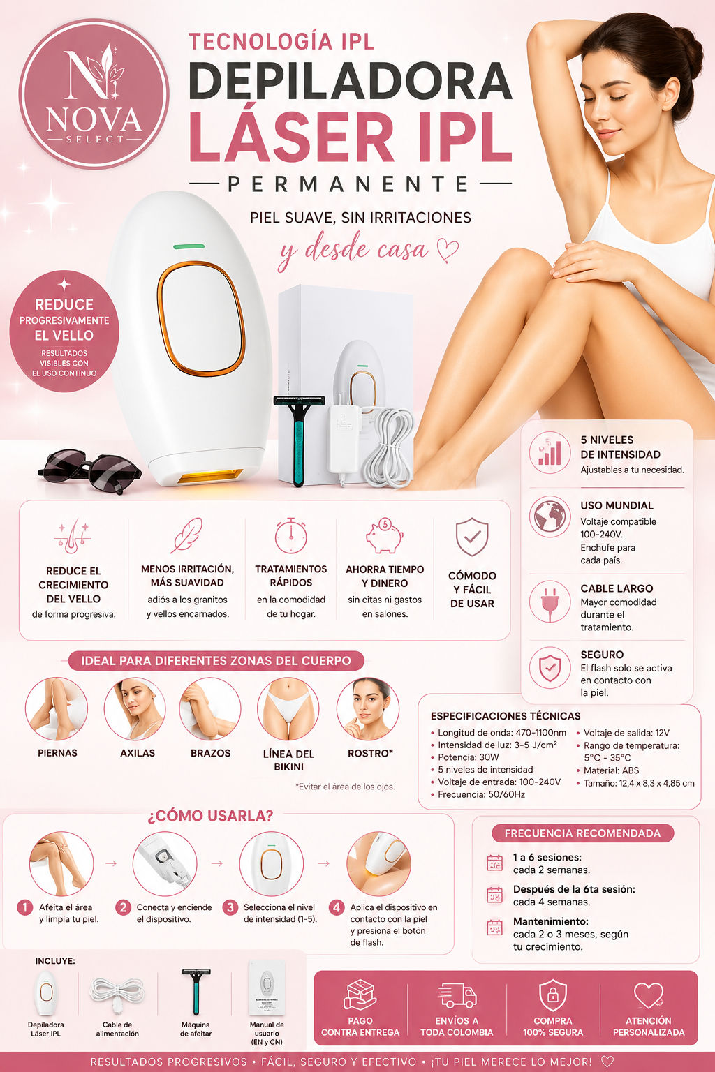 Depiladora Láser IPL Profesional – Disfruta una Piel Suave por Más Tiempo ✨