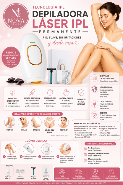 Depiladora Láser IPL Profesional – Disfruta una Piel Suave por Más Tiempo ✨